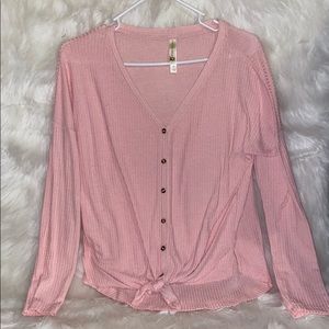 Soft long sleeve pink top with tie in front